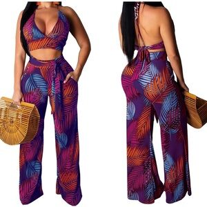 Colorful Leaf Print Women's Jumpsuit